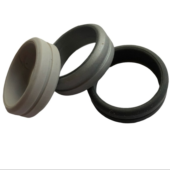 NEW 3 Silicone Rings Wedding Bands Size 11 NEW Gray Silver Charcoal Roqaction - Picture 9 of 9